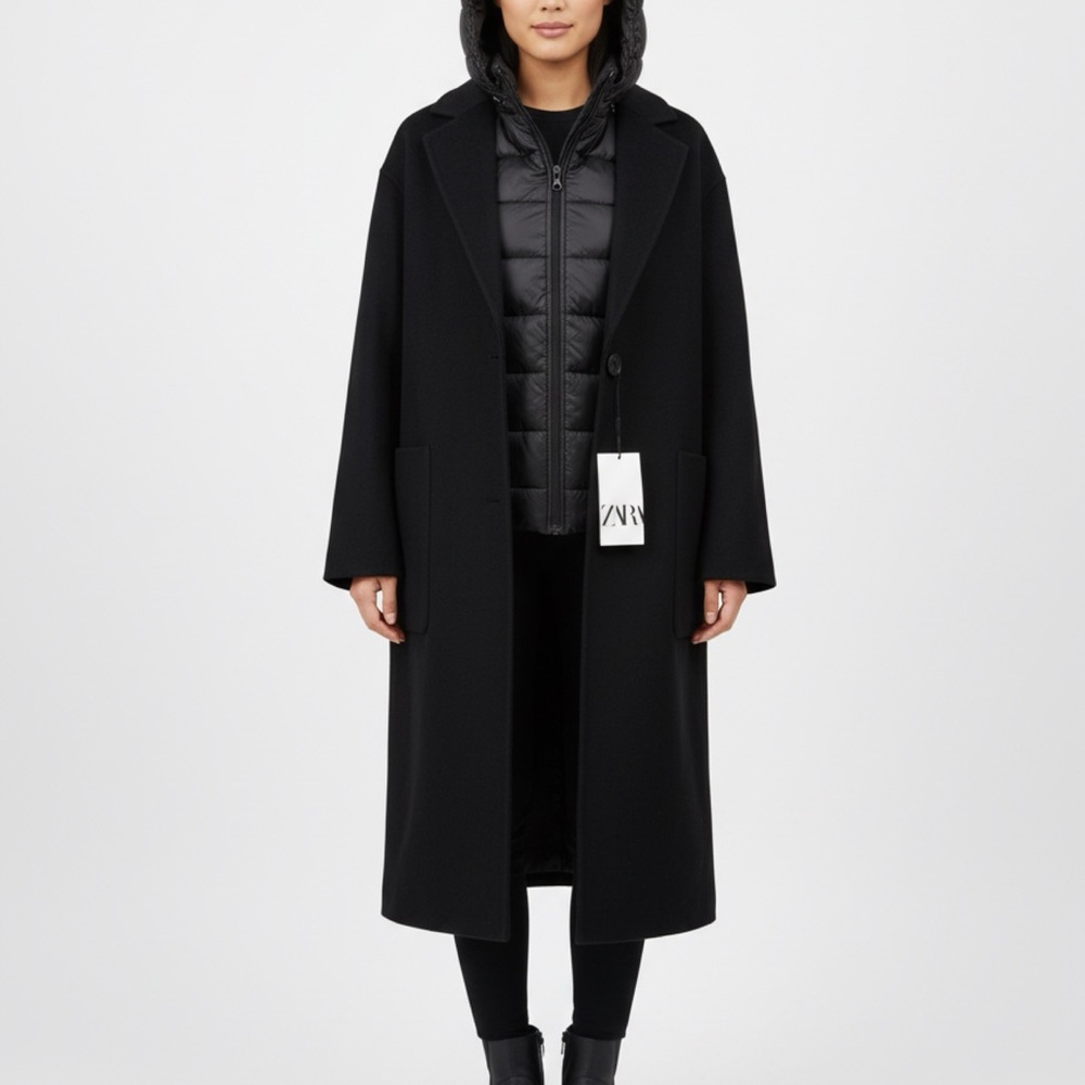 Zara Elegant Black Hooded Coat